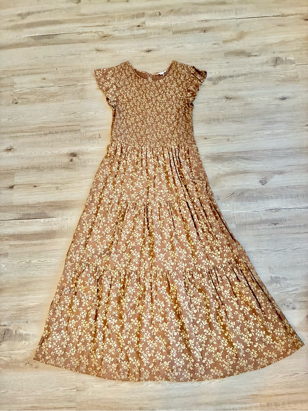 mine Brown Floral Tiered Maxi Dress